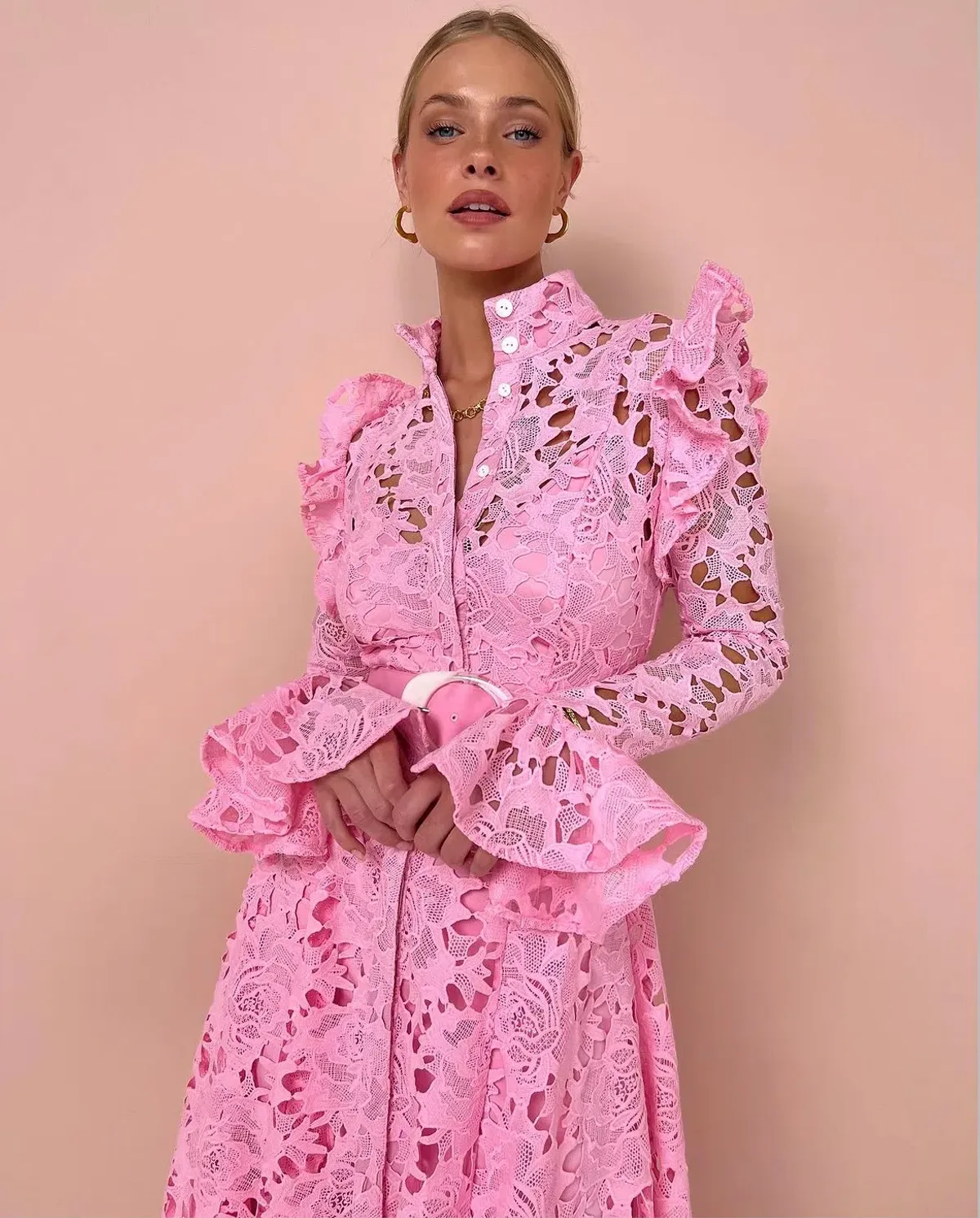 Leo Lin Aliyah Lace Butterfly Sleeve Midi Dress In Candy Pink Size 8 - Image 3