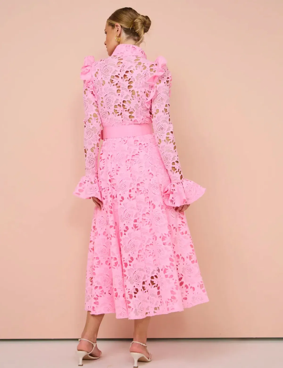 Leo Lin Aliyah Lace Butterfly Sleeve Midi Dress In Candy Pink Size 8 - Image 2