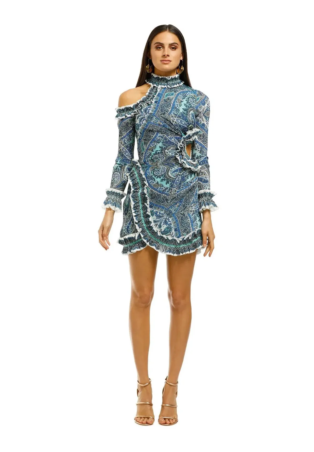 Zimmermann Moncur Ruffle Neck Mini Dress in Aqua Paisley Size 1 / Au 10 - Image 1