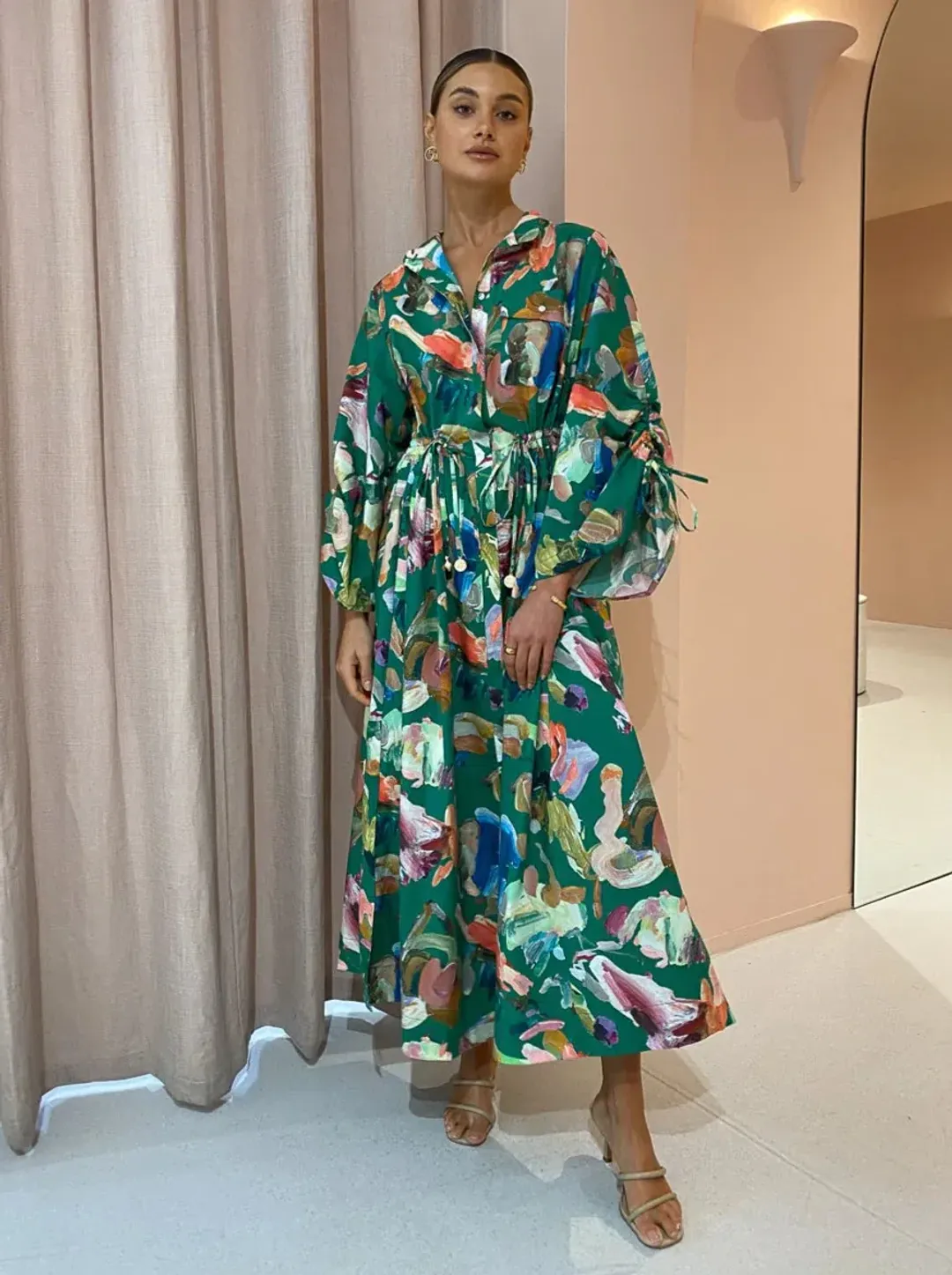 Alemais Arlo Shirt Dress Green Print Size 8 for rent on The Volte - main image