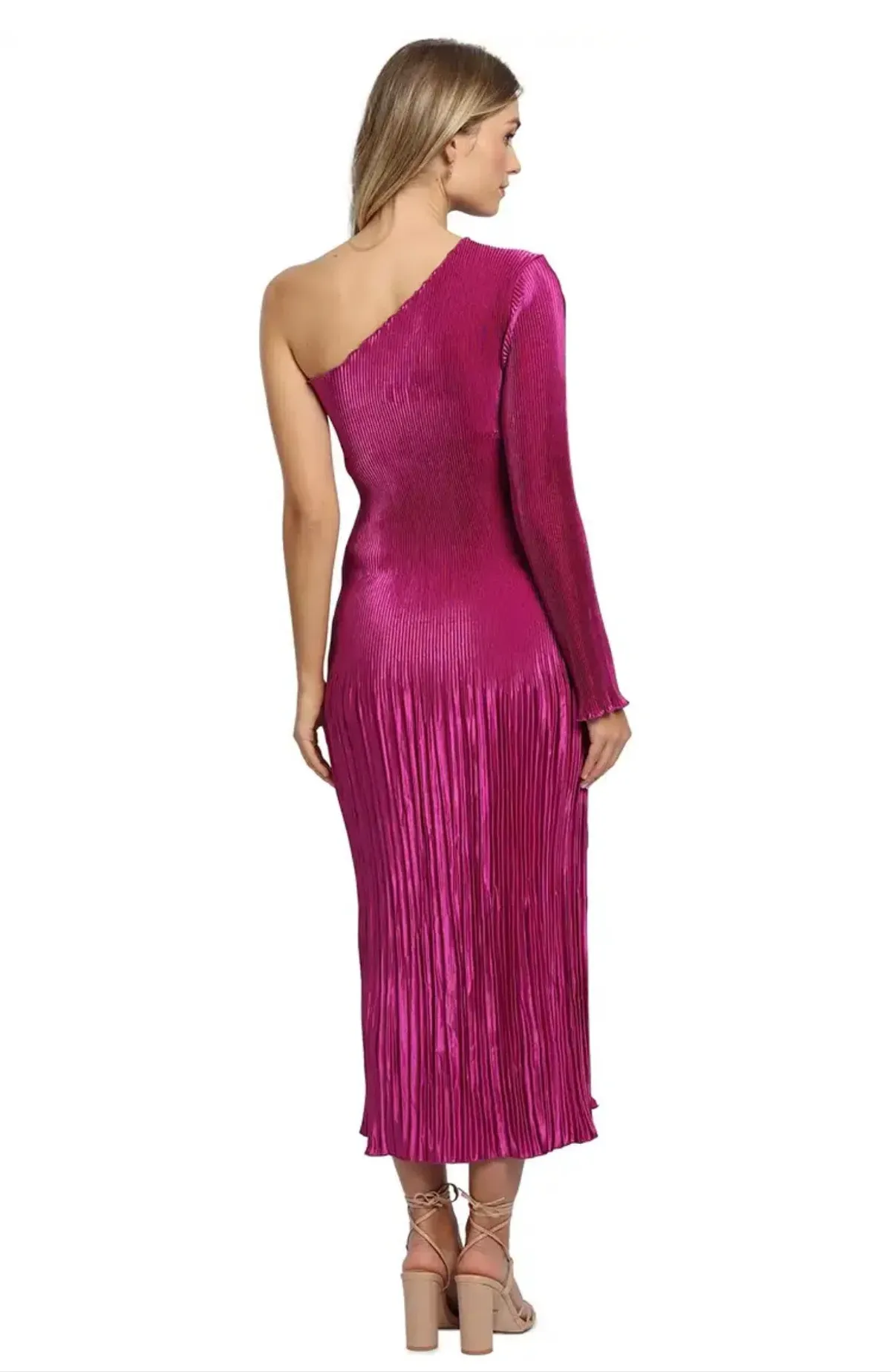 L’idée Soirée One Shoulder Long Sleeve Dress in Magenta Pink Size AU 8 - Image 4