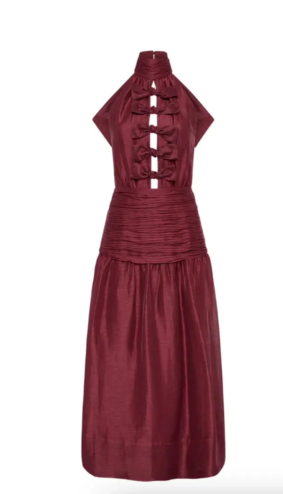 Rebecca Vallance Bordeaux Bow Midi Dress Ox Blood Size 8 - Image 4