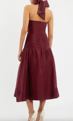Rebecca Vallance Bordeaux Bow Midi Dress Ox Blood Size 8 for rent on The Volte - image 3
