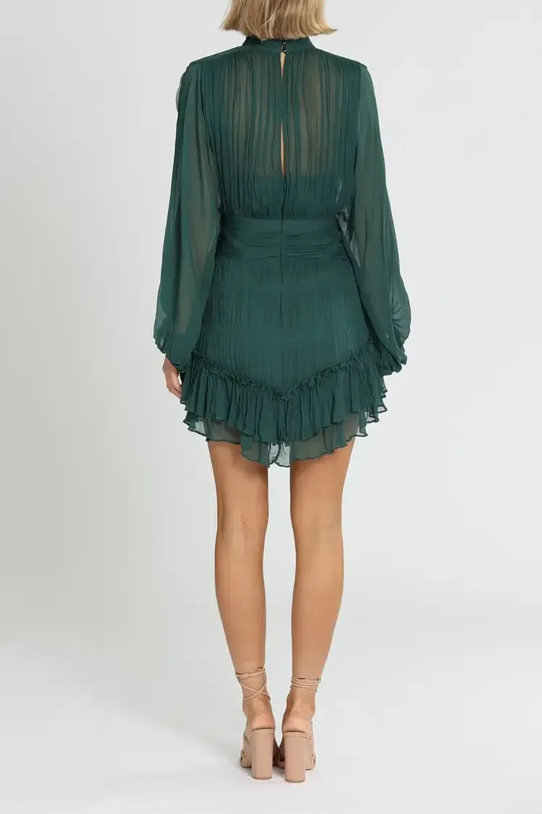 Shona Joy Leonie Long Sleeve Ruched Mini Dress in Green Size 10 for rent on The Volte - main image