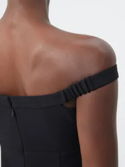 Self-Portrait Off Shoulder Crystal Embellished Bow Tie Crepe Mini Dress Black Size 8 for rent on The Volte - image 4