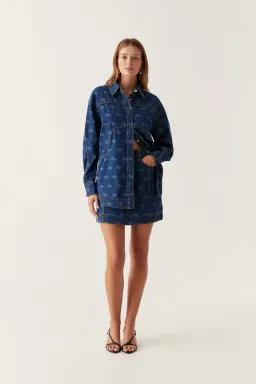 Aje Ratio Logo Denim Shirt and Mini Skirt Set Logo Wash Blue Size 16 for rent on The Volte - image 1