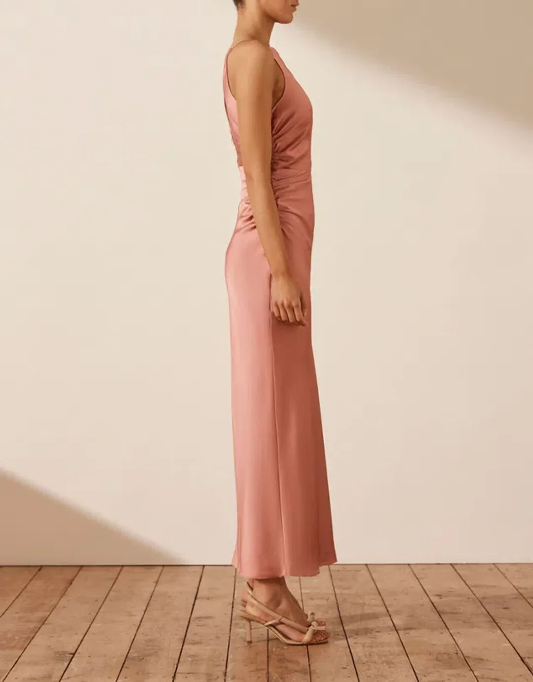 Shona Joy High Neck Ruched Midi Dress Rose Size for rent on The Volte - main image