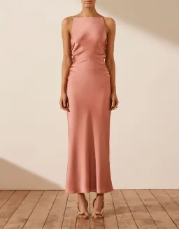 Shona Joy High Neck Ruched Midi Dress Rose Size for rent on The Volte - image 1
