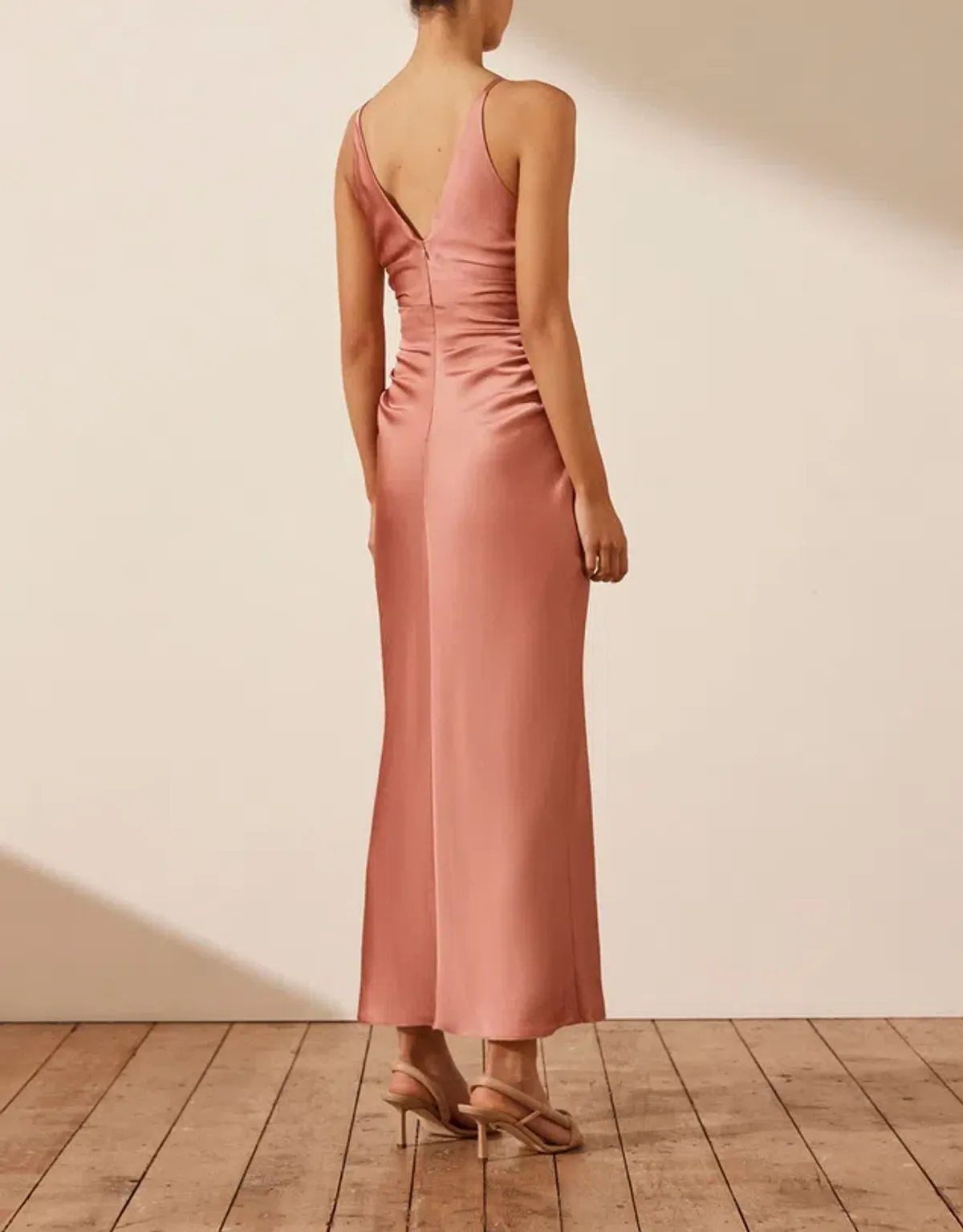 Shona Joy High Neck Ruched Midi Dress Rose Size - Image 4