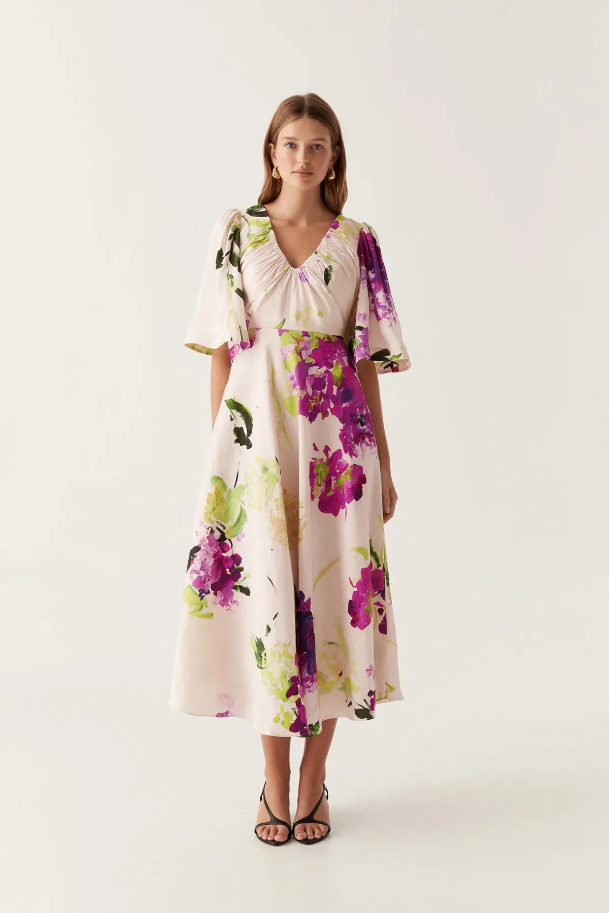 Aje Gilda Bell Sleeve Midi Dress Wild Hydrangea Size 10 for rent on The Volte - main image