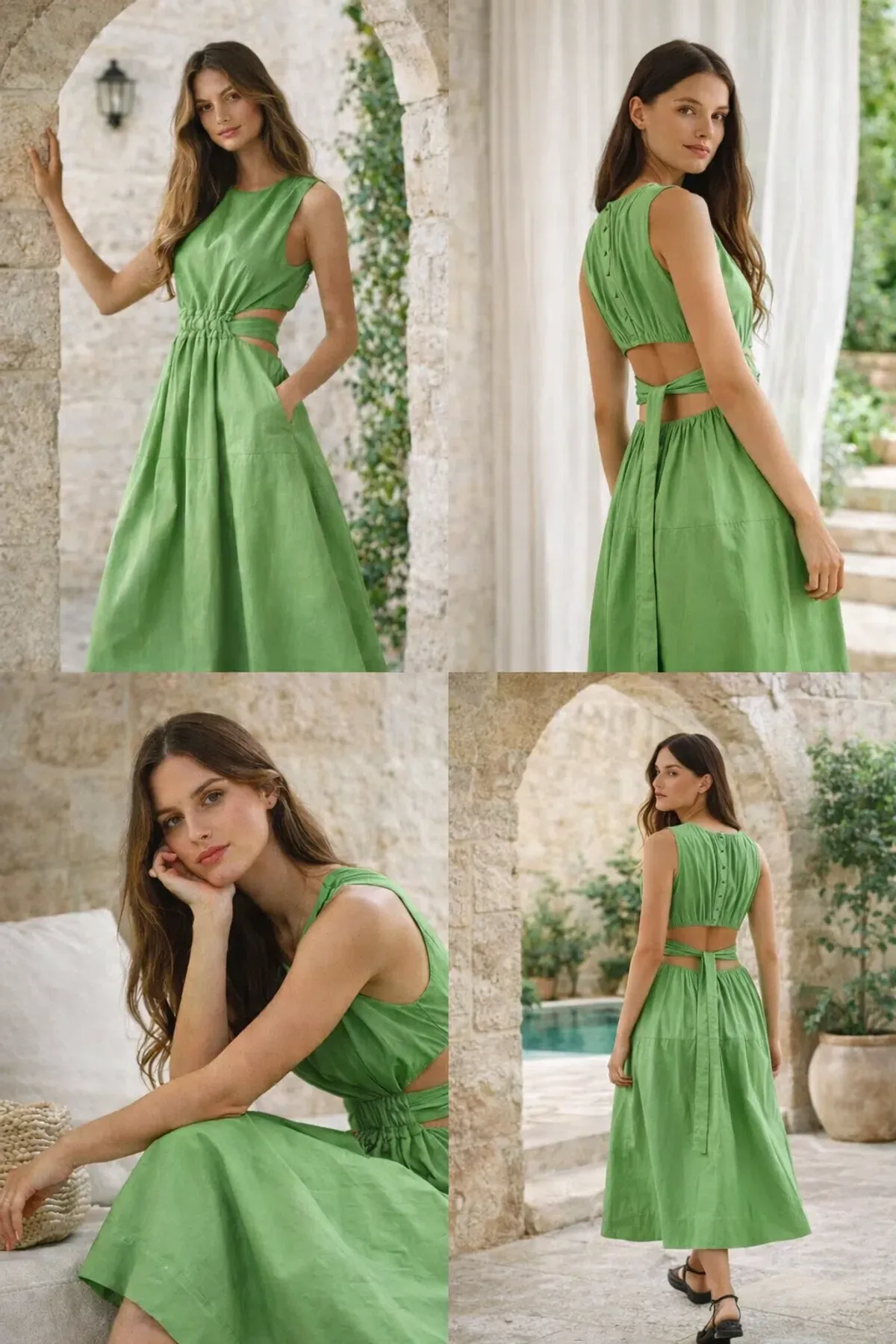 Aje Zorina Tie Midi Dress Fern Green Size 10 for rent on The Volte - main image
