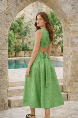 Aje Zorina Tie Midi Dress Fern Green Size 10 for rent on The Volte - image 2