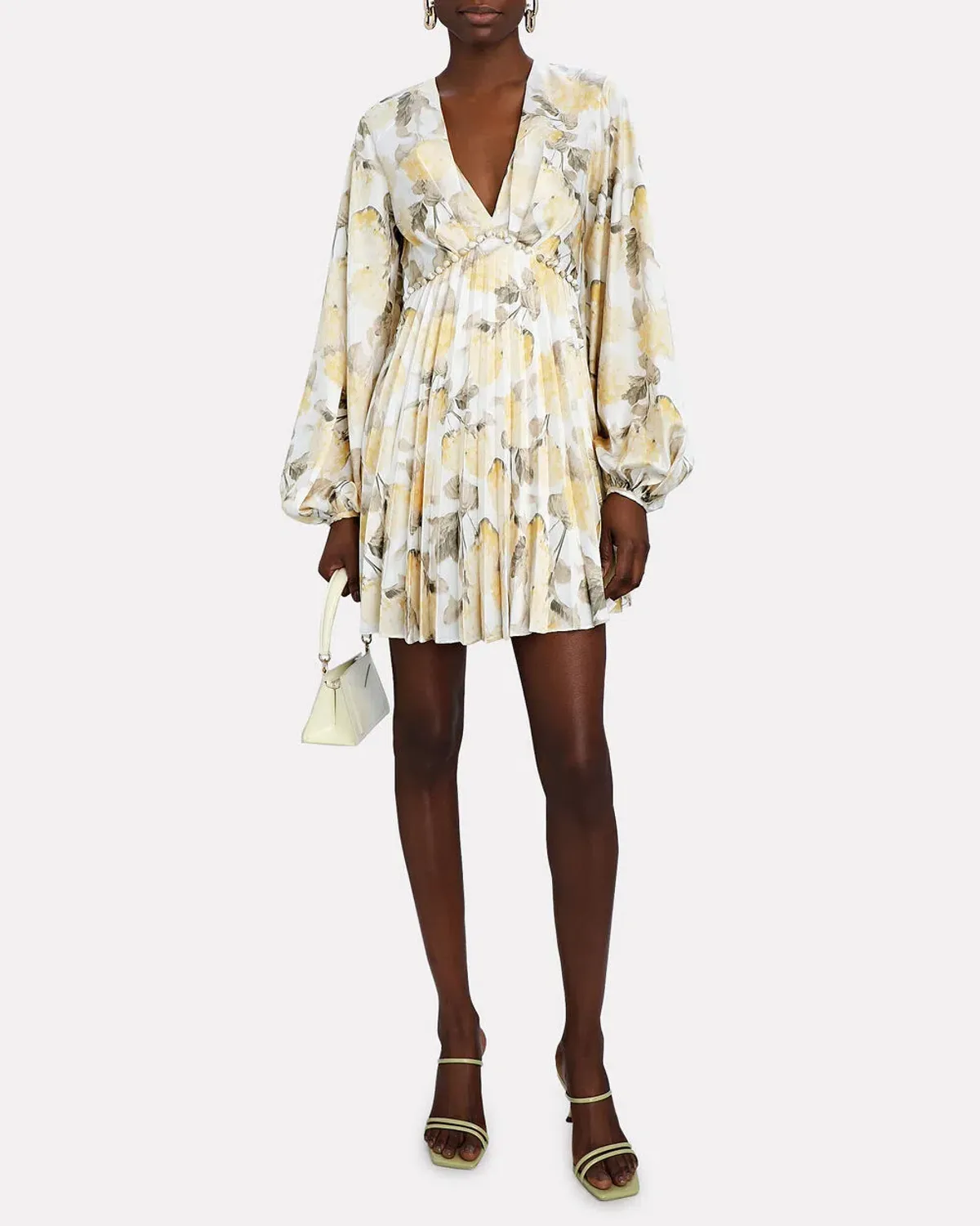 Acler Faris Pleated Floral Satin Mini Dress Print Size S/Au 8 - Image 1