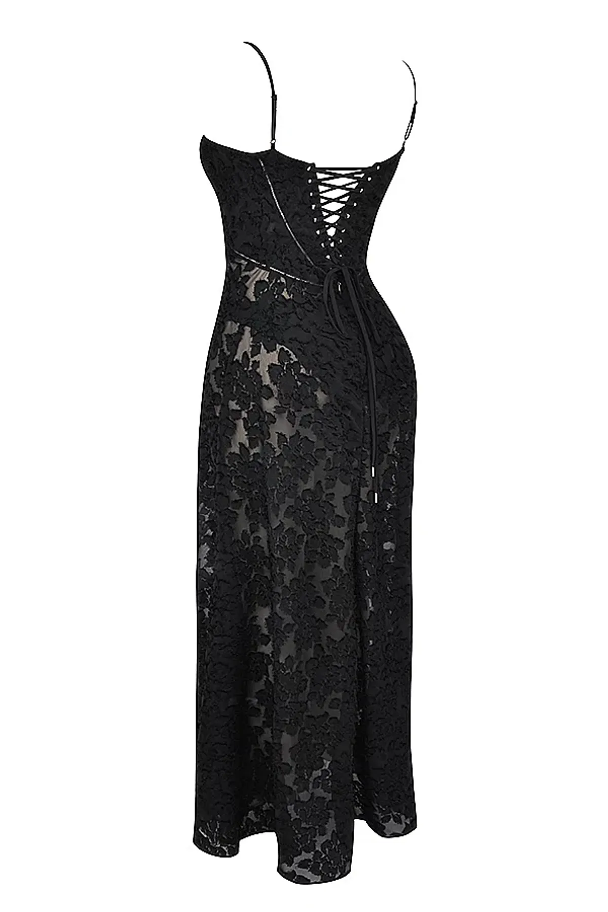 House Of CB Seren Floral Lace Back Maxi Dress Black Size S/Au 8 - Image 9