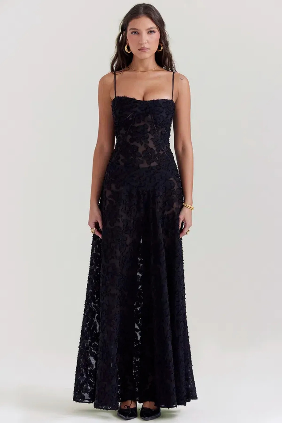 House Of CB Seren Floral Lace Back Maxi Dress Black Size S/Au 8 - Image 4
