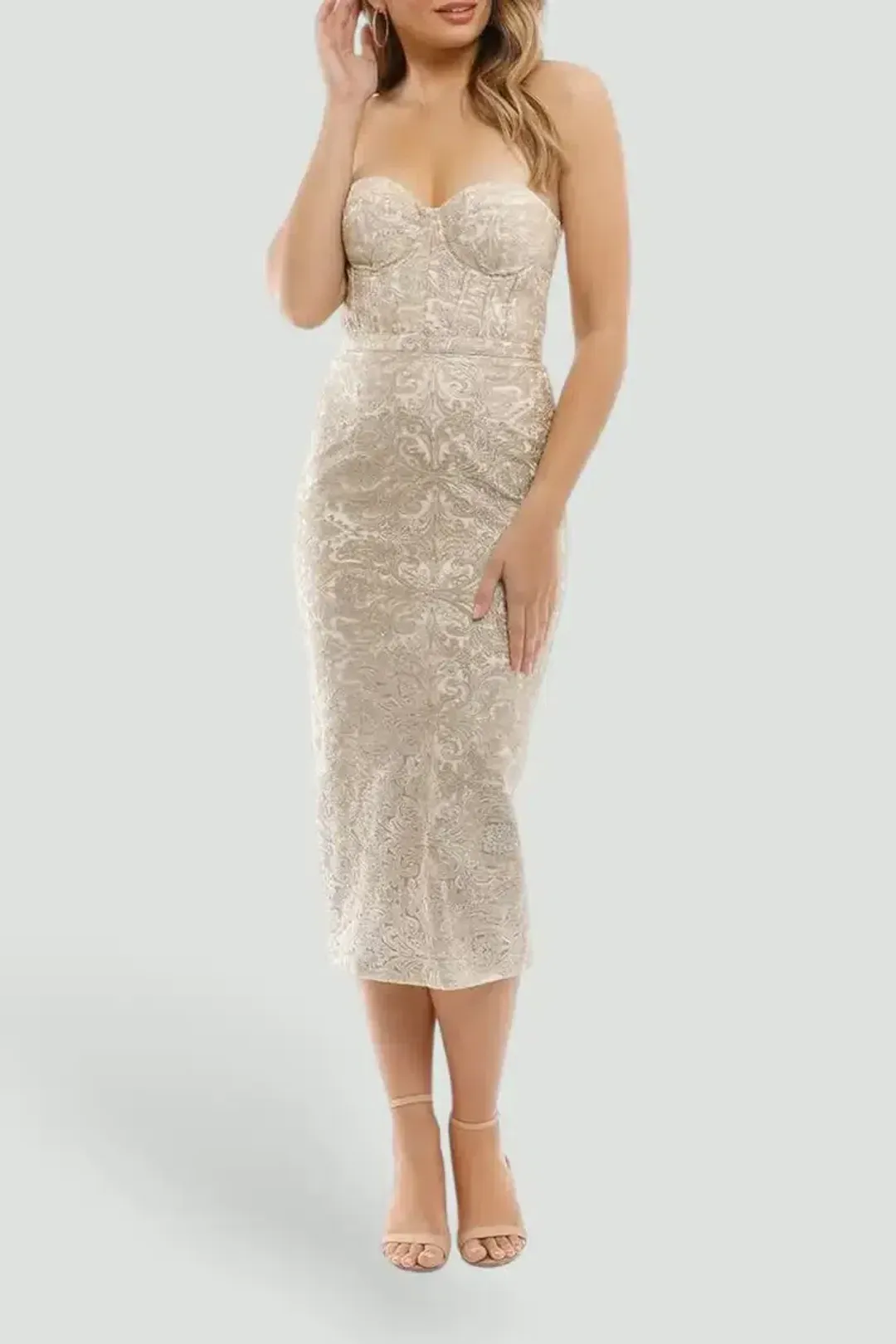 Elle Zeitoune Jayce Dress in Gold Size 8 for rent on The Volte - main image
