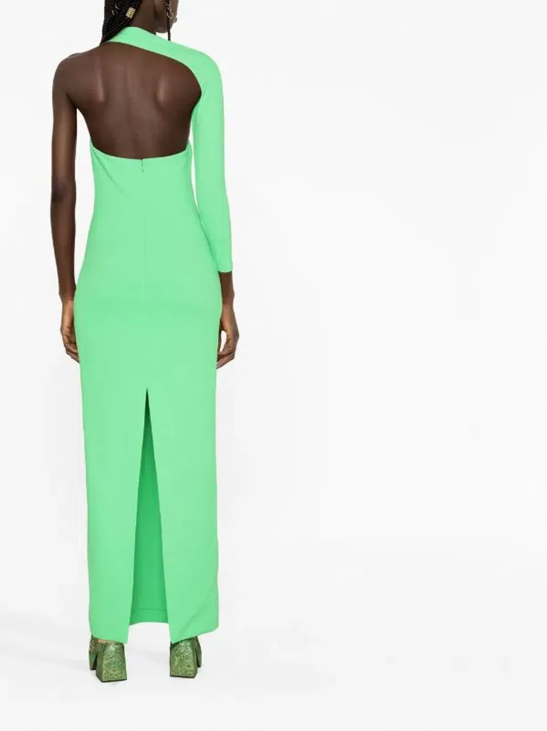 Solace London Saren One Shoulder Stretch Crepe Gown Green Size 10 for rent on The Volte - main image