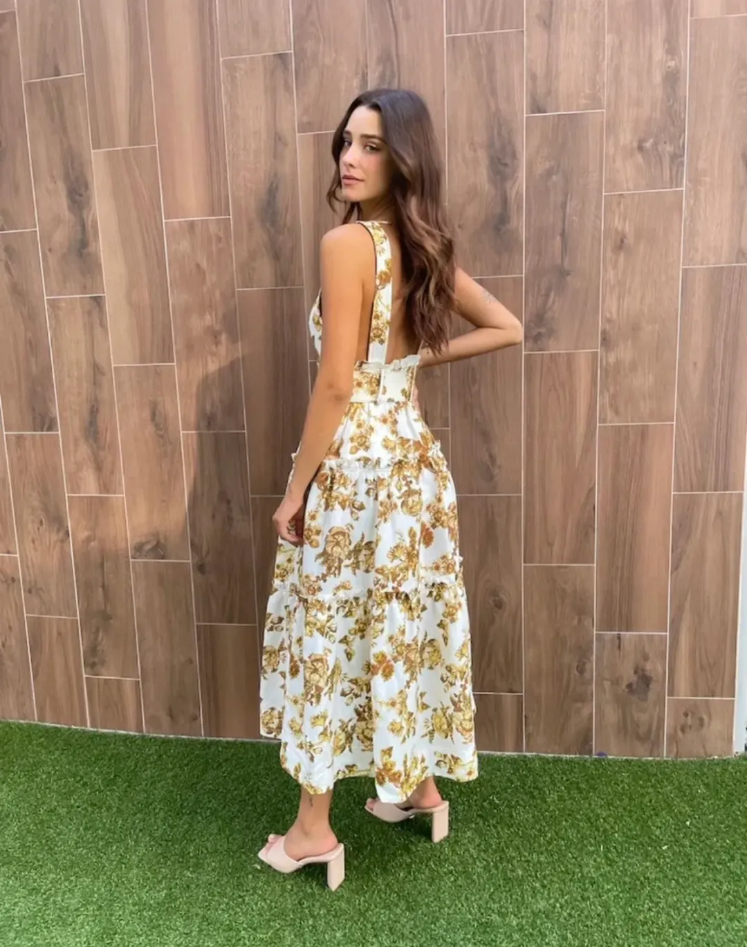 Shona Joy Bella Plunged Tiered Midi Dress Floral Size 10 for rent on The Volte - main image