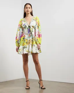 Camilla Short Tie Front Blouson Dress Print Size 10 for rent on The Volte - image 1