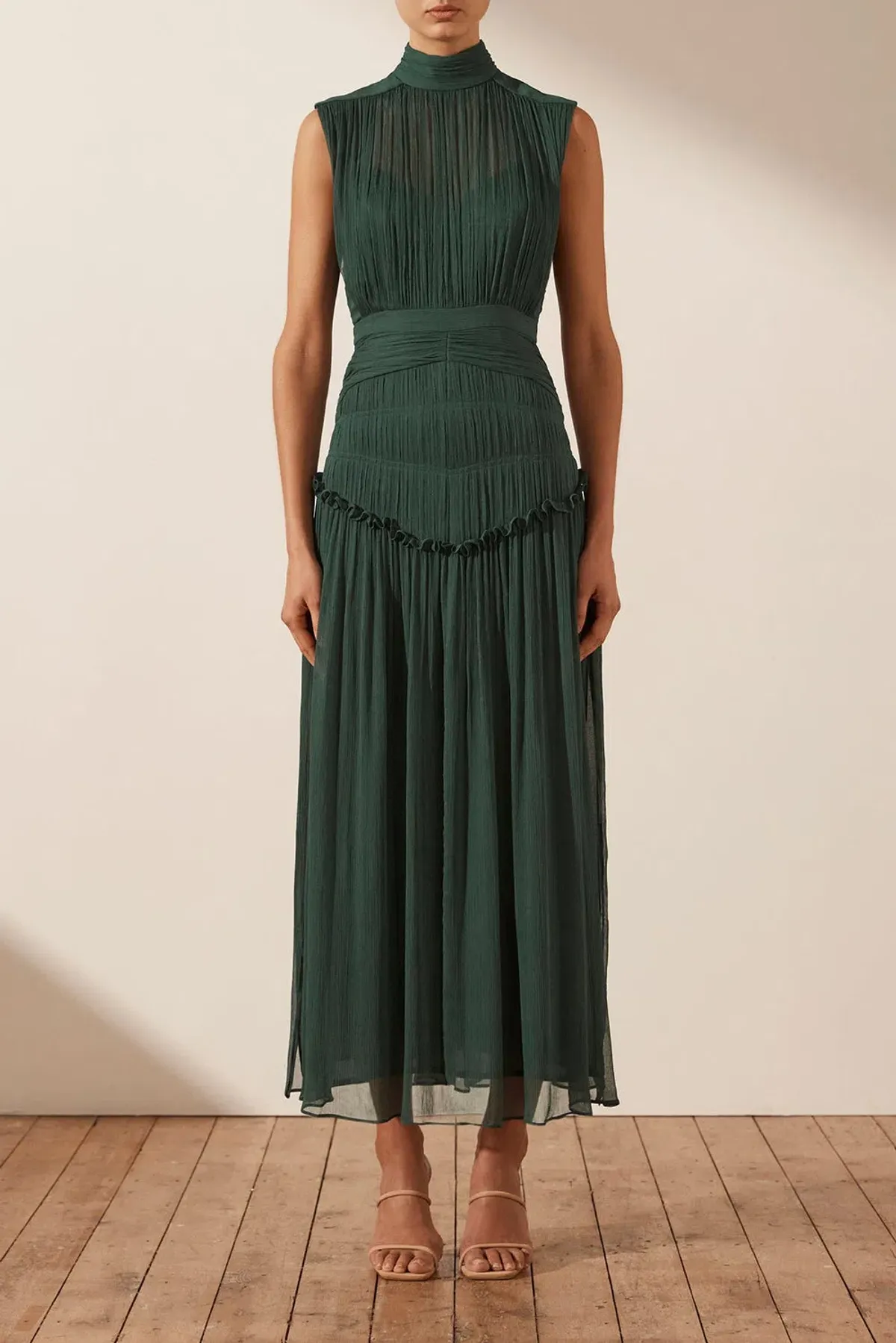 Shona Joy Leonie High Neck Midi Dress Green Size 12 for rent on The Volte - main image