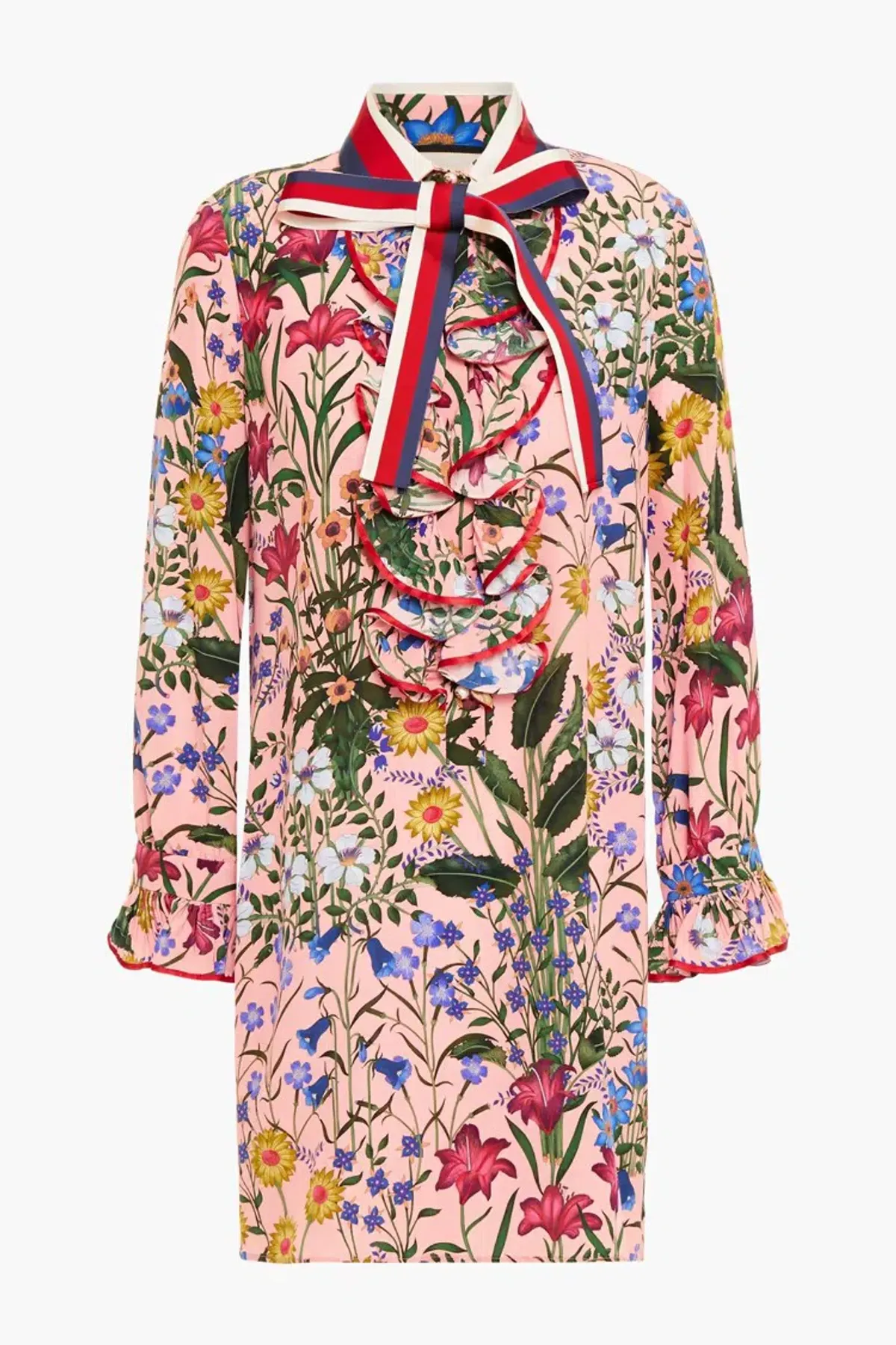 Gucci Ruffled Floral-print Silk Crepe De Chine Mini Dress In Blush Size XS/Au 8 - Image 3
