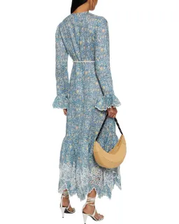 Zimmermann Carnaby Belted Broderie Anglaise-trimmed Floral-print Linen Midi Dress In Blue Print Size 14 for rent on The Volte - image 2
