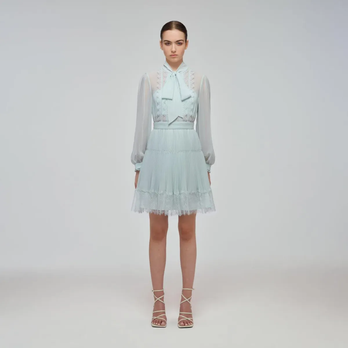 Self Portrait Pale Green Chiffon Mini Dress Mint Size 4 - Image 1