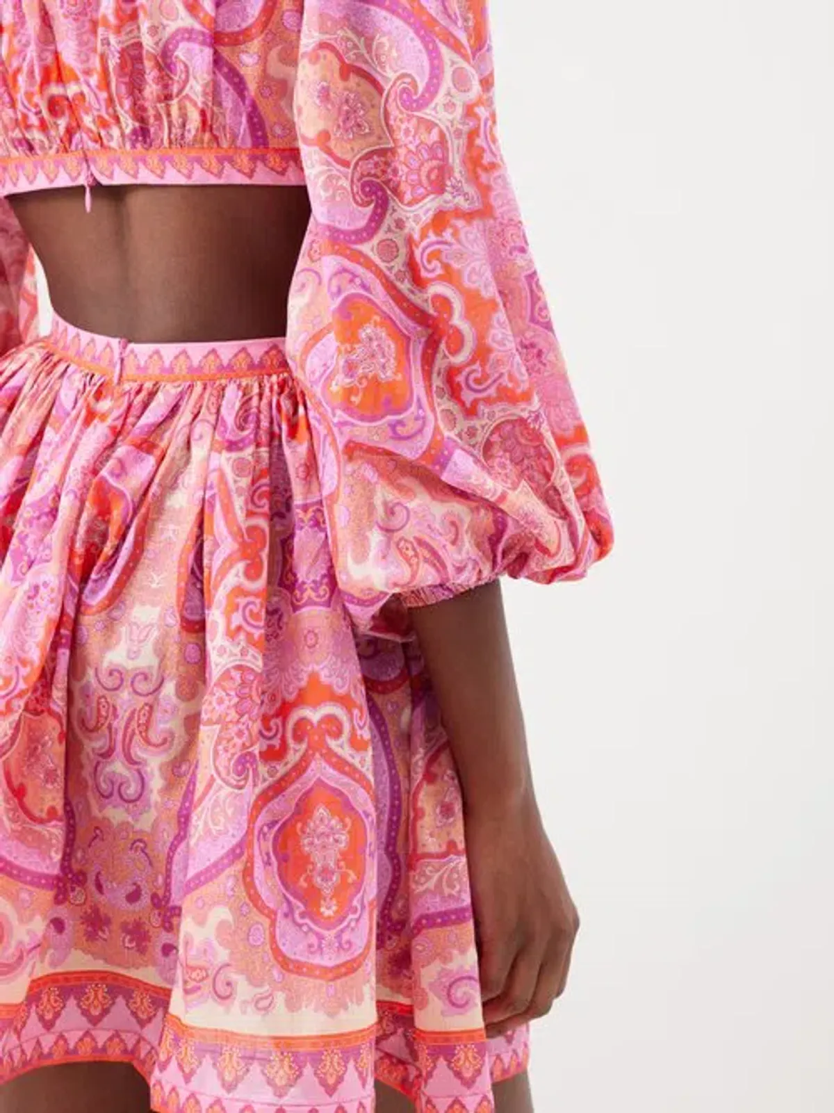 Zimmermann Halcyon Tie Front Mini Dress in Pink/Purple Paisley Size 1 / AU 10 - Image 5