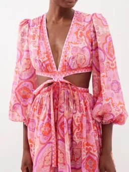 Zimmermann Halcyon Tie Front Mini Dress in Pink/Purple Paisley Size 1 / AU 10 for rent on The Volte - image 3
