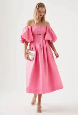Aje Eugenie Off Shoulder Midi Dress French Rose Pink Size 14 for rent on The Volte - image 2