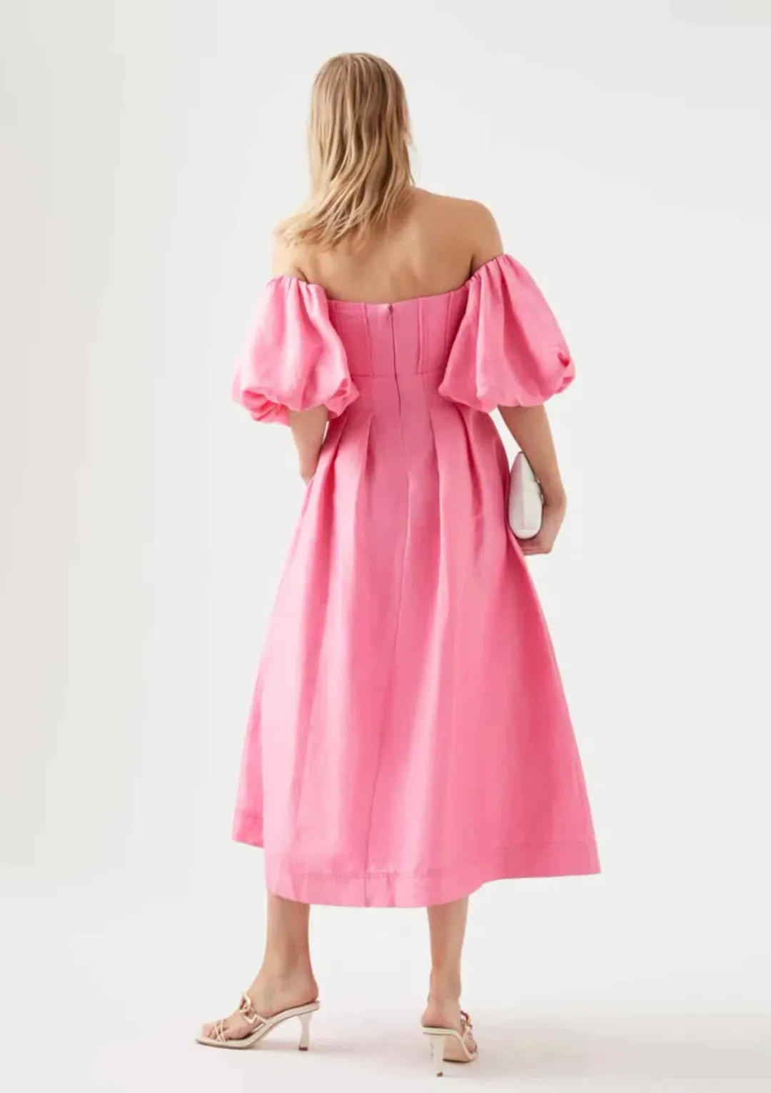 Aje Eugenie Off Shoulder Midi Dress French Rose Pink Size 14 for rent on The Volte - main image