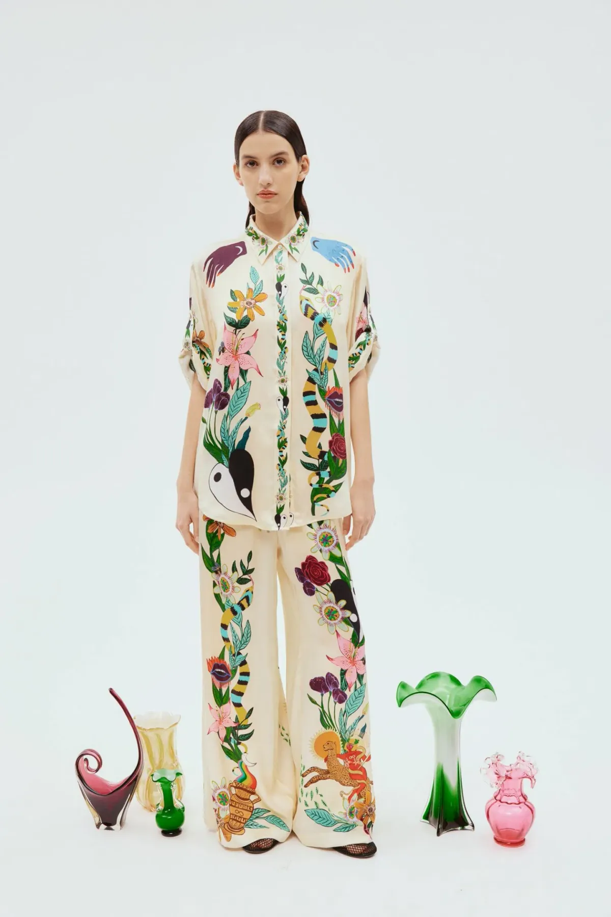 Alemais Meagan Silk Pant and Shirt Set Multi Print Size 14 - Image 1