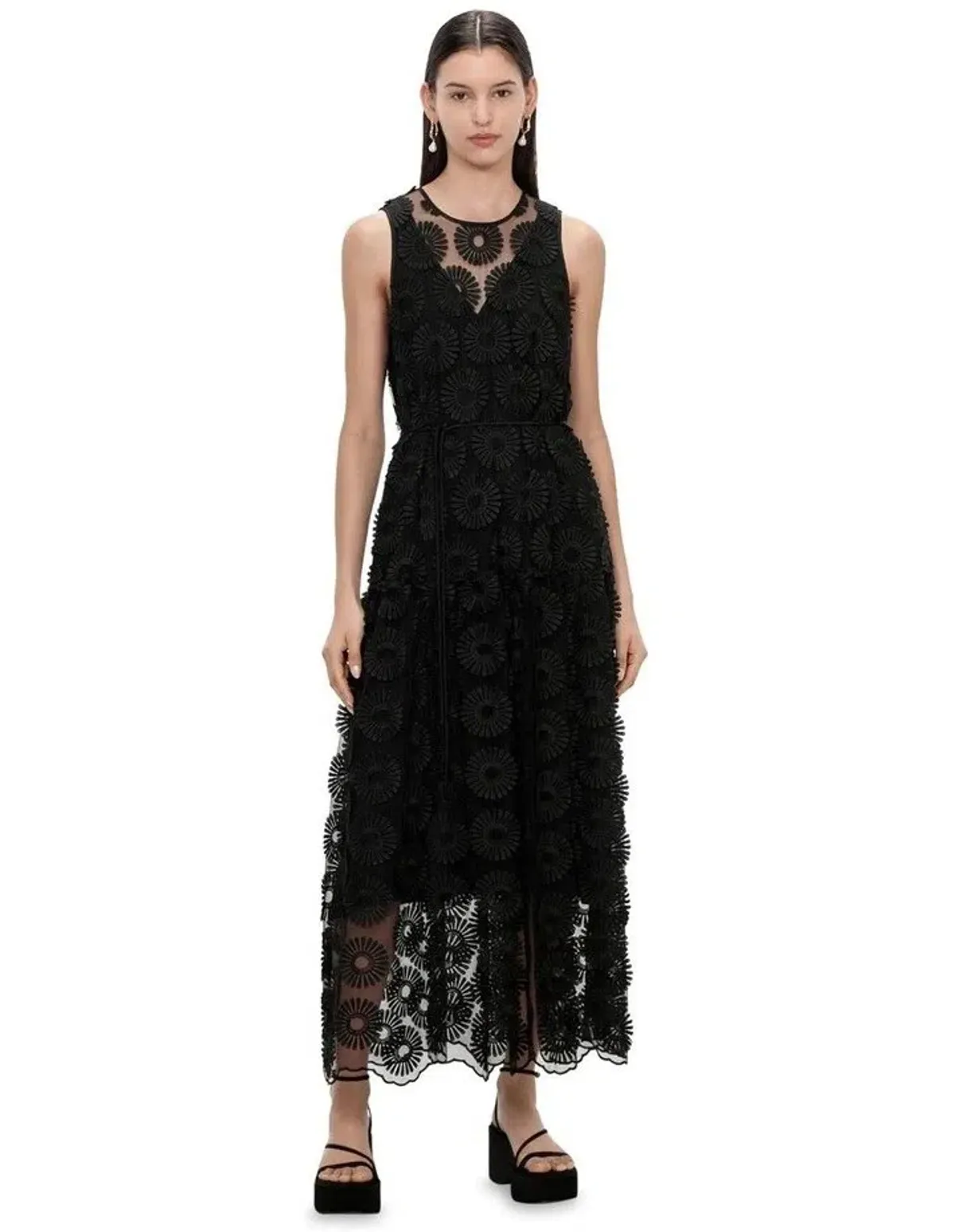 Veronika Maine 3d Floral Midi Dress Black Size 18 - Image 1