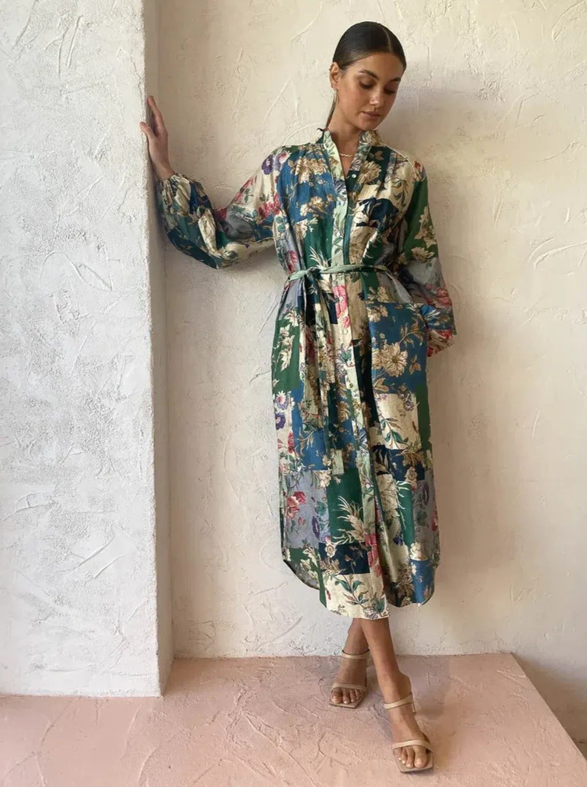 Alemais Loretta Patchwork Shirtdress In Sage Floral Size 16 - Image 4