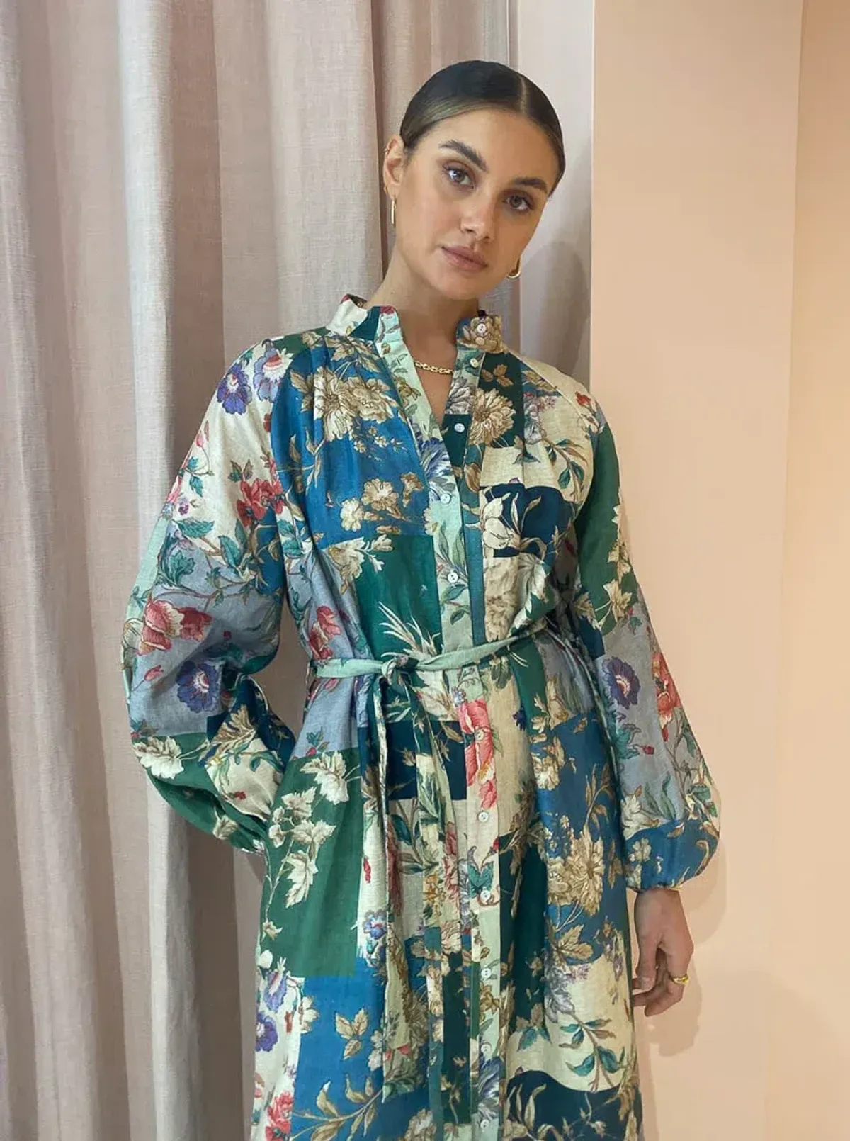 Alemais Loretta Patchwork Shirtdress In Sage Floral Size 16 - Image 5