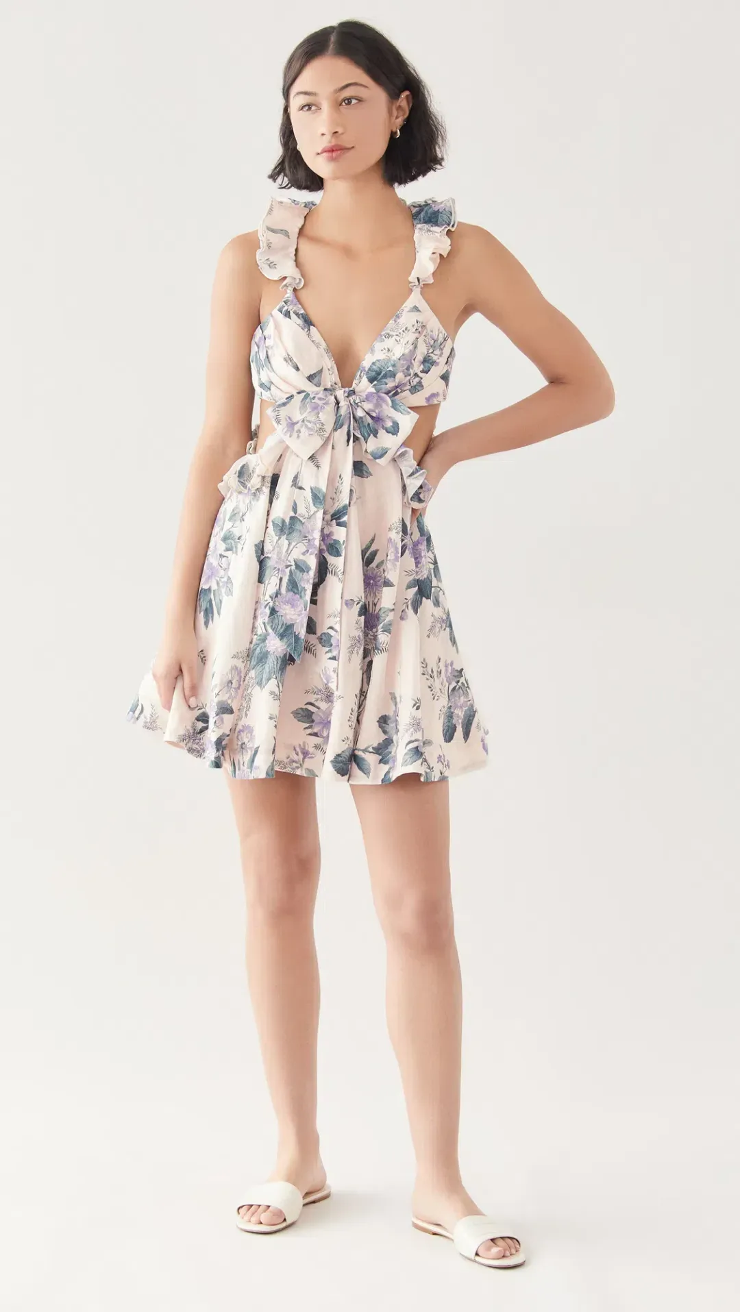 Zimmermann The Cassia Ruffle Mini Dress In Hydrangea Floral Size 2/Au 12 for rent on The Volte - main image