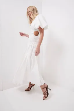 Aje Siren Drawstring Midi Dress Ivory Size 10 for rent on The Volte - image 5