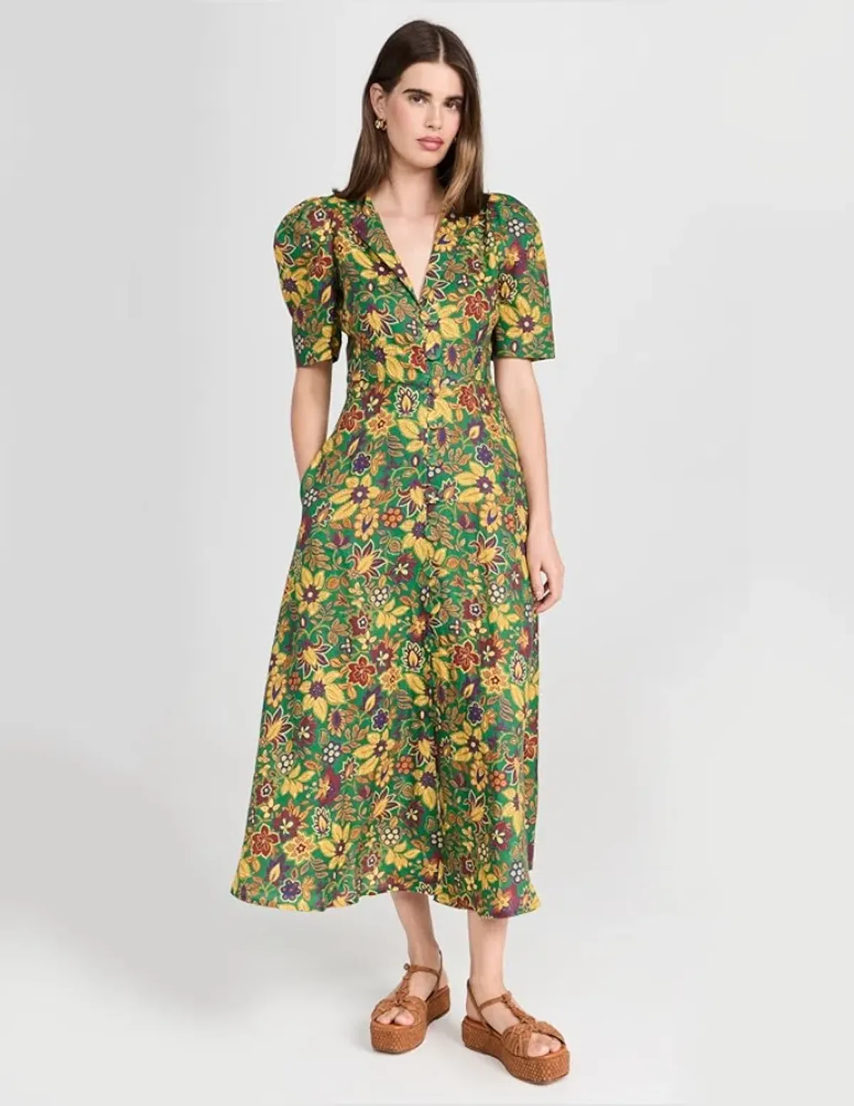 Alemais Isabella V Floral Midi Dress Green Size 8 - Image 2