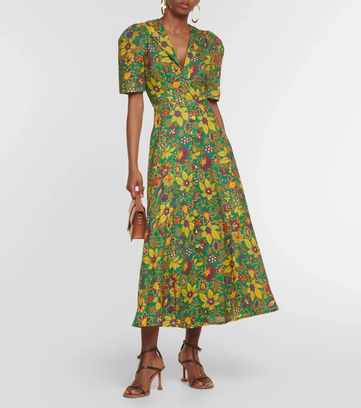 Alemais Isabella V Floral Midi Dress Green Size 8 - Image 1
