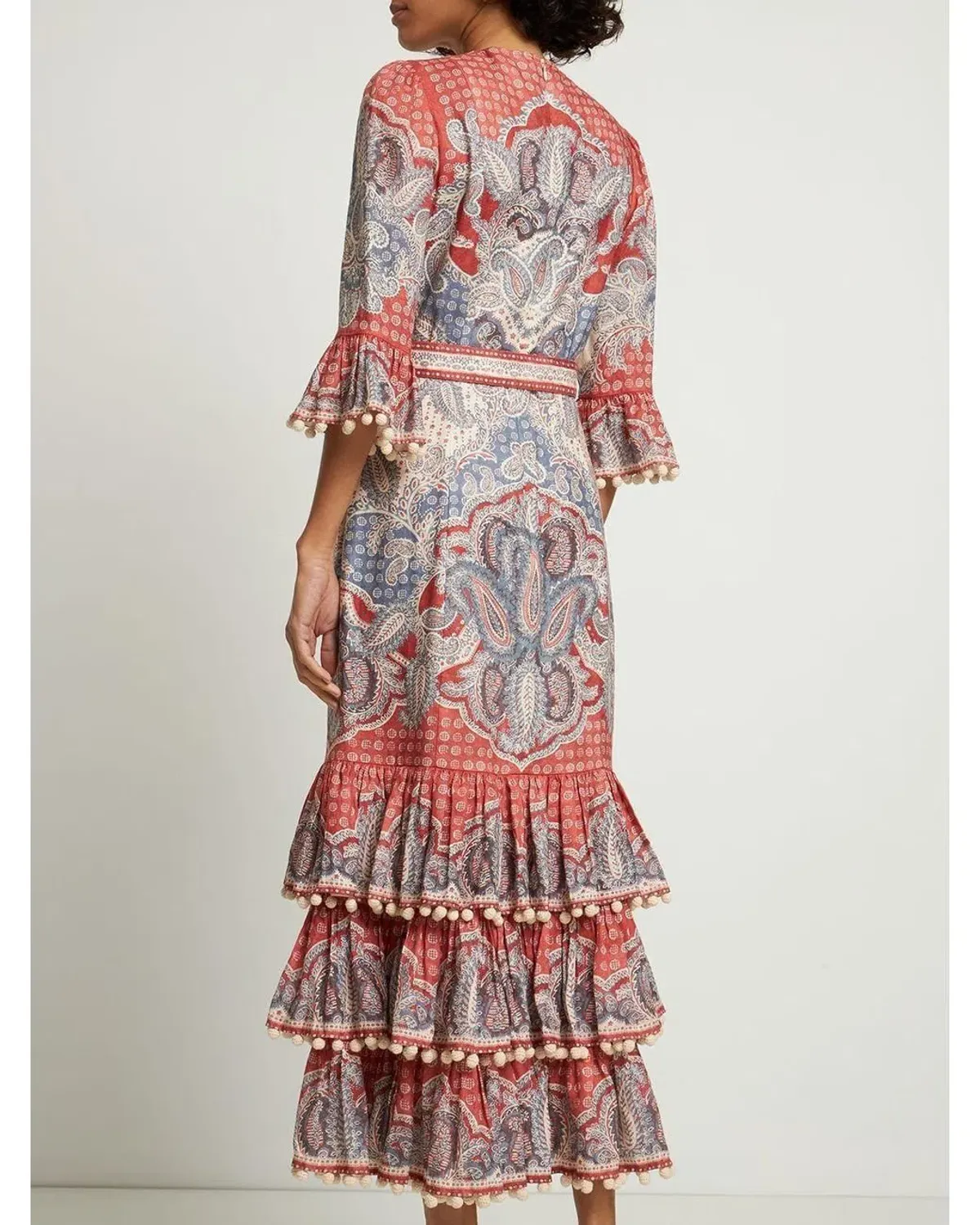 Zimmermann Vitali Tiered Hem Midi Dress Indigo & Ruby Paisley Size 3 /Au14 - Image 2