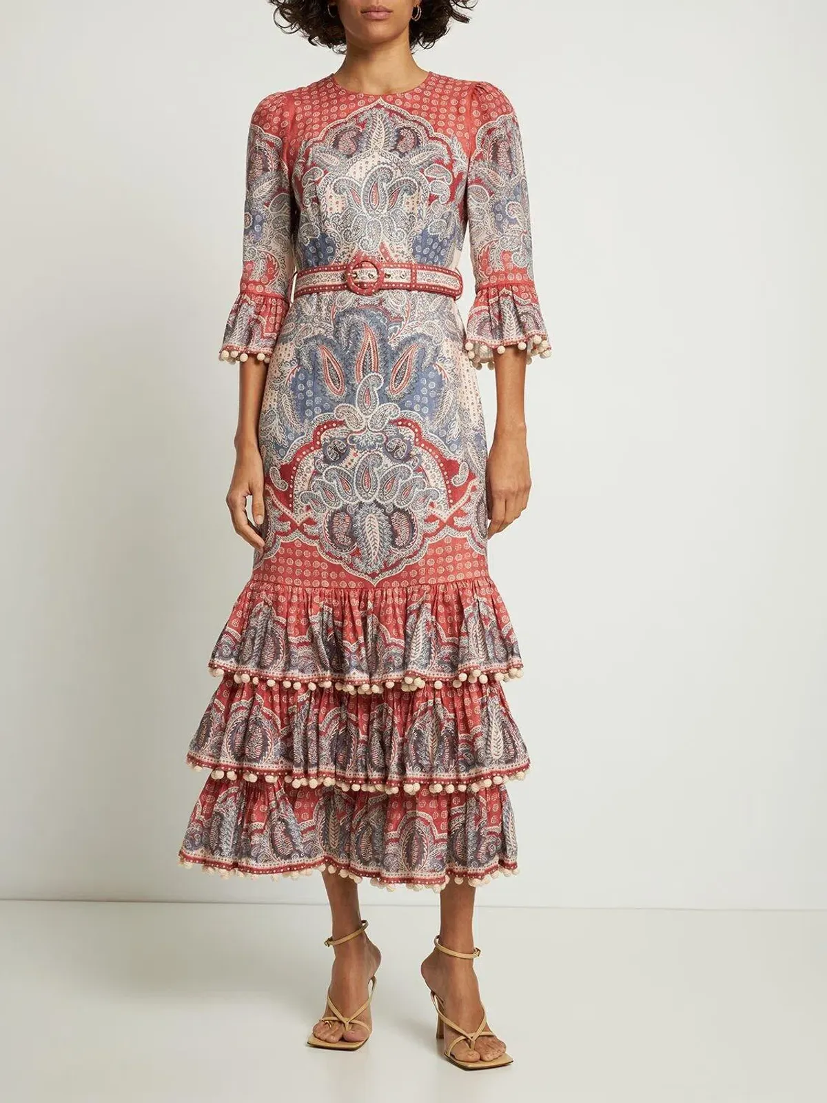 Zimmermann Vitali Tiered Hem Midi Dress Indigo & Ruby Paisley Size 3 /Au14 - Image 1