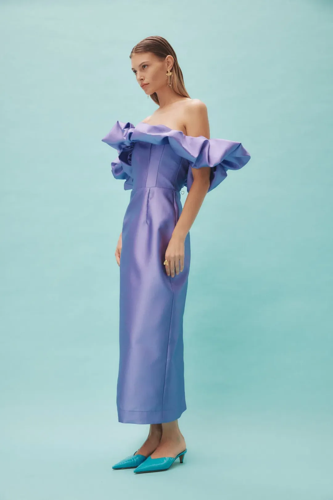 Alemais Suzi Off Shoulder Midi Dress Violet Size 6 for rent on The Volte - main image