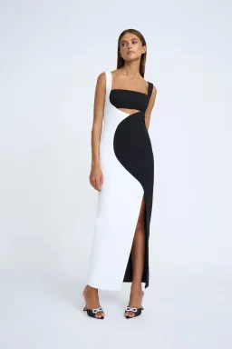 By Johnny Caterina Two Tone Curve Midi Dress Black/White Size 10 for rent on The Volte - image 1