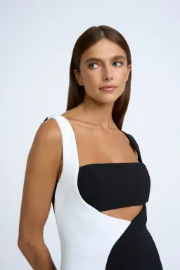 By Johnny Caterina Two Tone Curve Midi Dress Black/White Size 10 for rent on The Volte - image 2