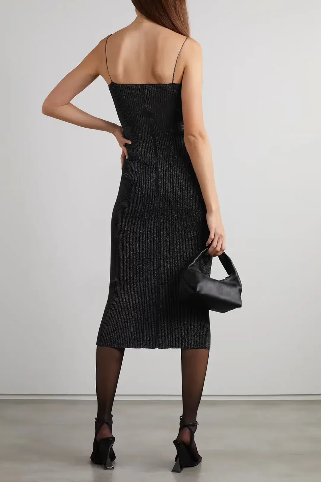 Khaite Pilar Metallic Ribbed Knit Midi Dress Black Size 6 for rent on The Volte - main image