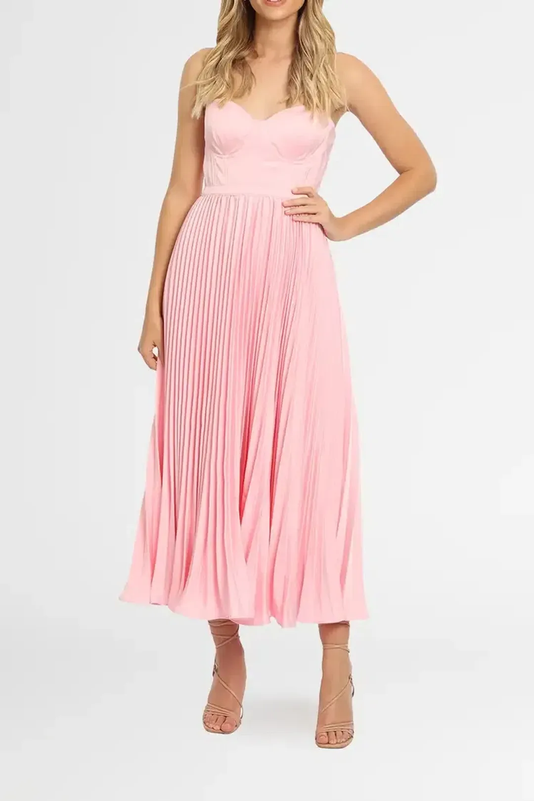 Elle Zeitoune Bustier Midi Dress in Pink Size 8 for rent on The Volte - main image