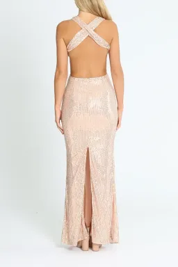 Elle Zeitoune Lauinda Cut Out Sequin Gown in Rose Gold Size 6 for rent on The Volte - image 3