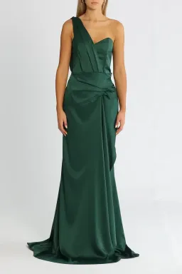 Elle Zeitoune One Shoulder Emerald Gown in Forest Green Size 8 for rent on The Volte - image 1