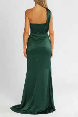 Elle Zeitoune One Shoulder Emerald Gown in Forest Green Size 8 for rent on The Volte - image 3