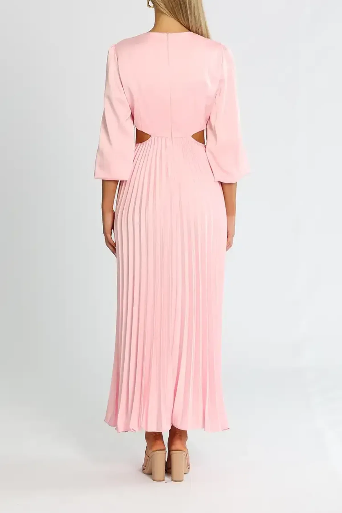 Elle Zeitoune Barry Satin Long Sleeve Midi Dress in Candy Pink Size 16 - Image 3